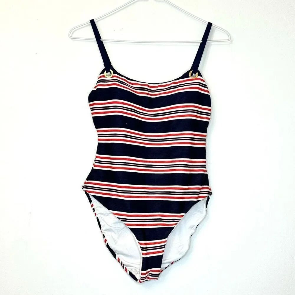 La Blanca Sailor Mio Striped Lined Padded Indigo Red One-Piece Swimsuit Size 6